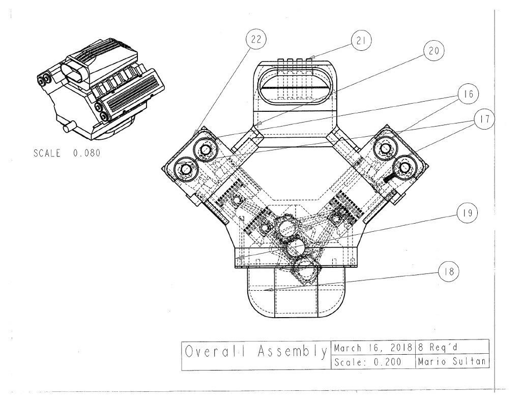 Full rolling assembly of a v8 engine, drawing, CAD, 3D modeling. V8 Engine CAD 3D Model in PTC Creo Parametric