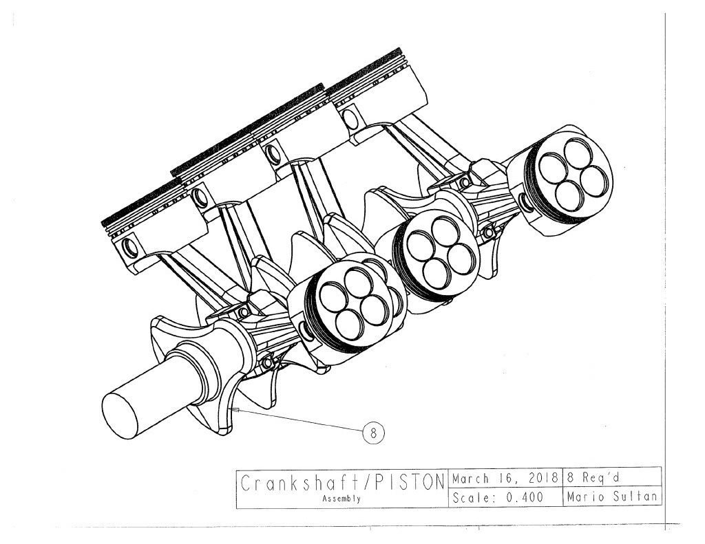 Full rolling assembly of a v8 engine, drawing, CAD, 3D modeling. V8 Engine CAD 3D Model in PTC Creo Parametric