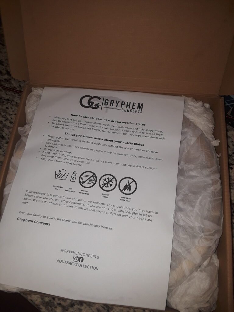 Gryphem Concepts LLC product package and custom label in real life delivered from our manufacturer. Unboxing with instruction sheet. 