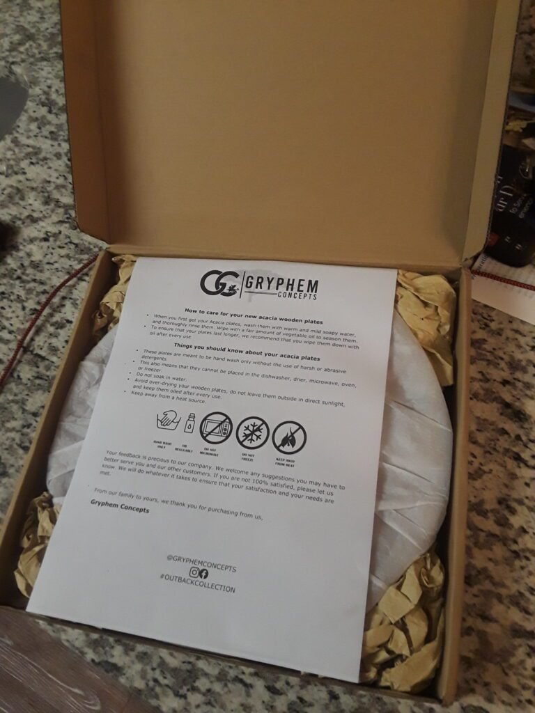 Gryphem Concepts LLC product package and custom label in real life delivered from our manufacturer. Unboxing with instruction sheet. 