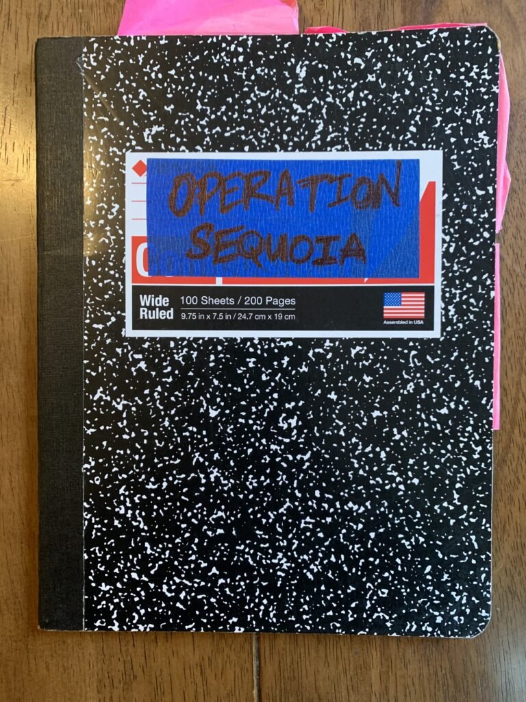 Marble notebook labeled Operation Sequoia