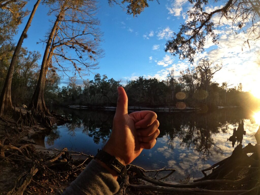 Biking across the state of Florida along the coast to coast trail. Campsite near the swamp. 