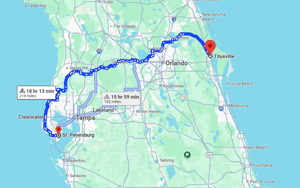 Biking across the state of Florida along the coast to coast trail which spans from Titusville to St. Petersburg. 