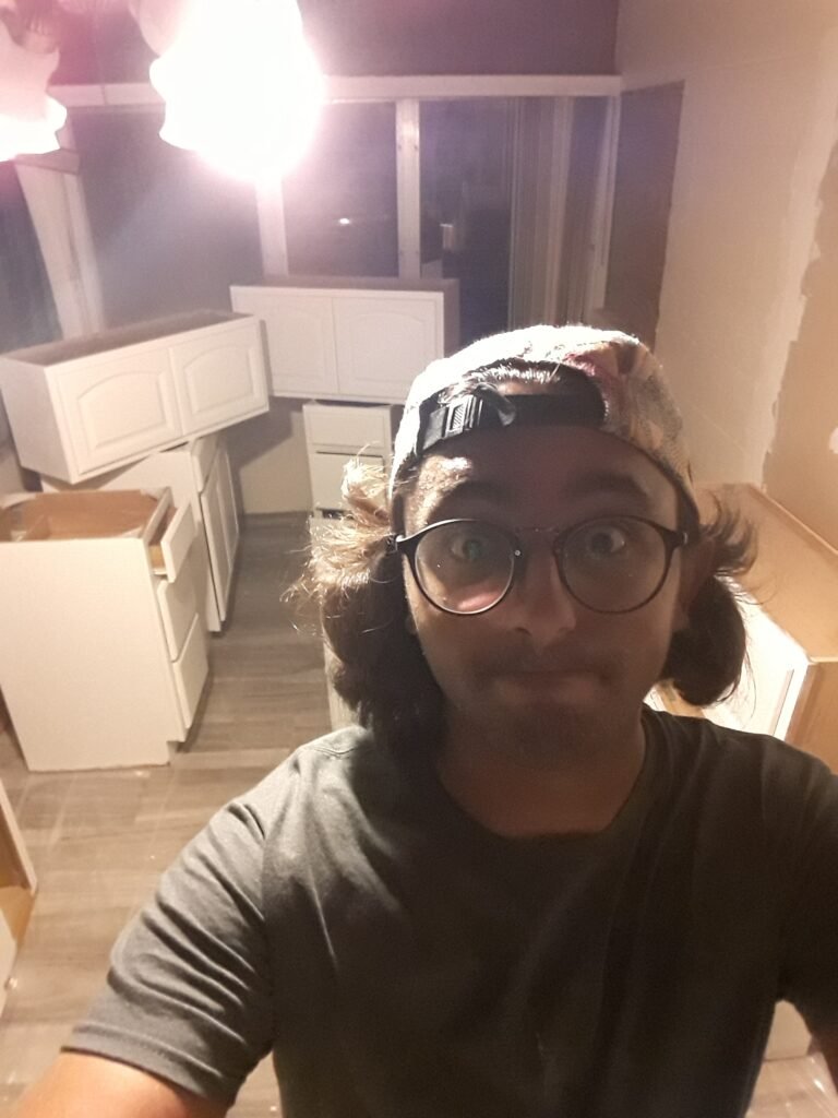 Post-quitting my job, I was working on renovating houses. Here, I was painting kitchen cabinets for hours. 