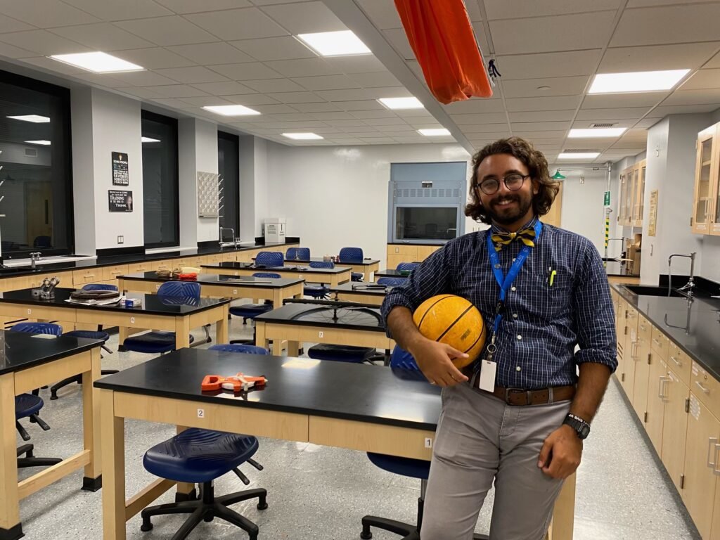 My first day of class as a physics teacher. I have all my demonstrations and Knick-knacks played all over the classroom. 