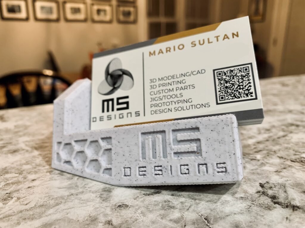 3D printed business card holder, modern look. Mario Sultan Designs. Marble color. 