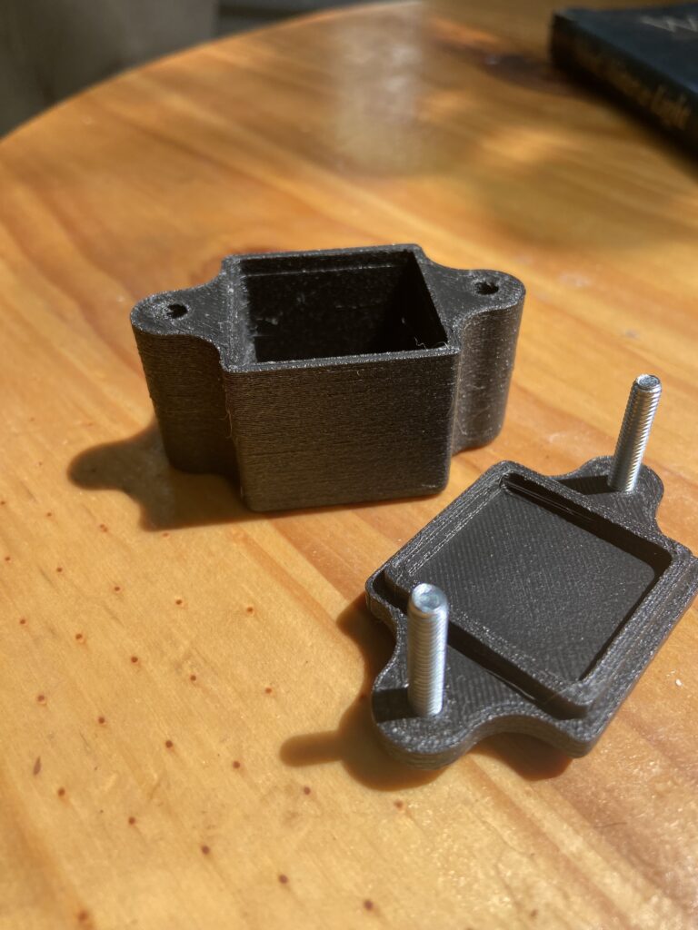 Custom 3D Printed Product Design 3D Model Fully Enclosed Airlock Box With Embedded Hardware Nuts Mario Sultan Designs Iso view Disassembled With Cap