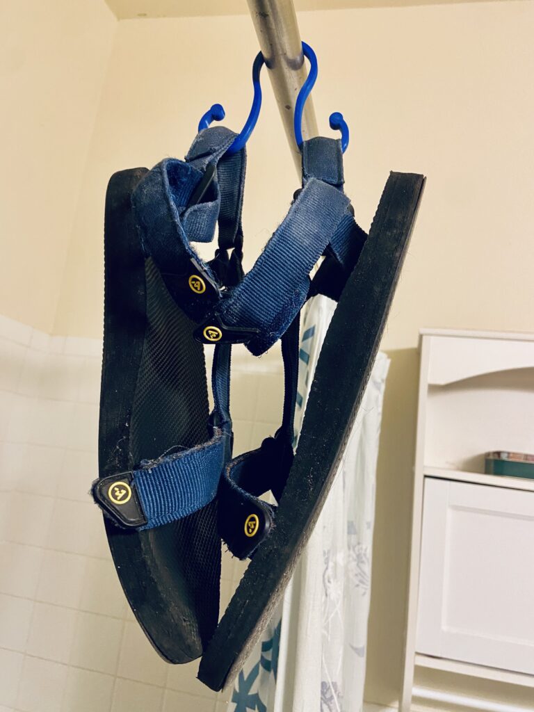 Shower Curtain Closet Rod Hook for Drying Wet Shoes Fits Standard Rods Sandal Water Shoe Hanger for Bathroom Closet Sandels Hanging Bathroom Drying Custom 3D Printed 3D Modeled Mario Sultan Designs