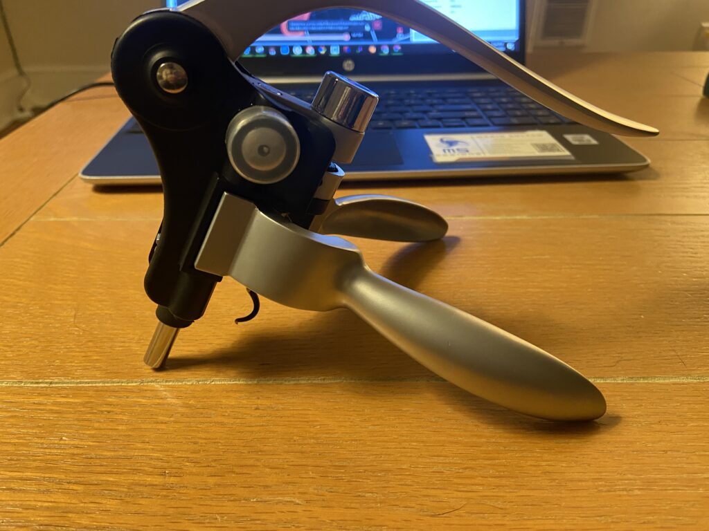 Lever Corkscrew Wine Bottle Opener Tilted On Table 3D CAD 3D Print Base Design Mario Sultan